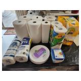 paper towels, plates