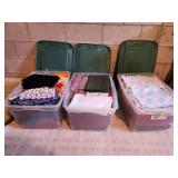 3 totes, lids, material