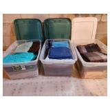3 totes, lids, material