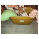 two totes, lids, blankets