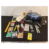 radio, batteries, misc