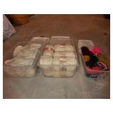 three totes, lids, yarn