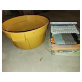 tote, lid, tub and wash cloths
