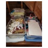 four totes, lids, crafting items