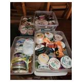 four small totes, lids, ribbon