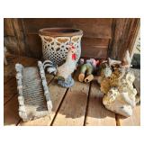 garden decor, pot, gnomes, bridge
