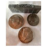 1964 Silver half dollar, ALPHA stamp,