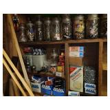 jars & cans with various hardware & supplies