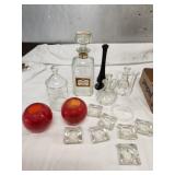 glass pieces, candle holders,