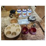 Adlake lamp glass, cutting board, canisters