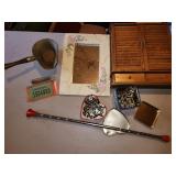 brass server, mirror, license, shelf, baton