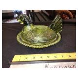 green glass hen on nest bowl