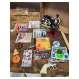 cap gun, CDs, microscope