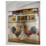 chicken cutting board, S&P shakers, dipping dish