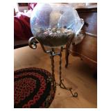 plant stand, glass bowl