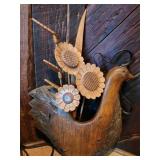 wooden chicken and flower decor