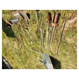 pitchforks, rakes, shovel, snow scoop