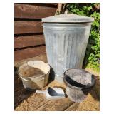 can with deer feed, bucket, bucket with holes
