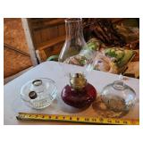 red oil lamp, clear lamp bases