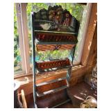 small wood shelf with baskets