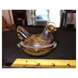 small amber glass hen and nest bowl