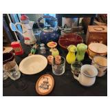 kettle, ktchen items, cups, bowls,