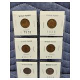 6 old wheat pennies