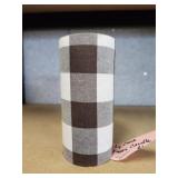 Large check fabric battery operated candle, 6 in