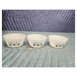 Three vintage milk glass dessert cups