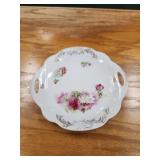 Vintage floral plate with two handles, 10x9.25