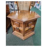 Vintage hexagon 2-door end table, 30X 26 X 21