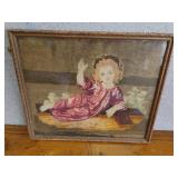 Antique 1884 needlepoint framed religious print,