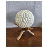 6-in seashell orb with wooden display stand decor