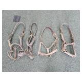 4 leather draft horse head stalls / halters