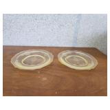 2 vintage yellow depression glass dessert