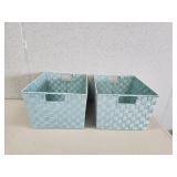 2 wire frame fabric woven storage baskets,