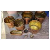 9 assorted polished brass tubs, etc 9 assorted polished brass tubs, etc