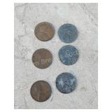 6 one cent wheat pennies - 1917, 1918, 1943, 6 one cent wheat pennies - 1917, 1918, 1943,