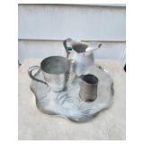 Assorted vintage pewter and aluminum dishware Assorted vintage pewter and aluminum dishware
