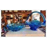 2 pcs vintage blue glass bowl and basket 2 pcs vintage blue glass bowl and basket
