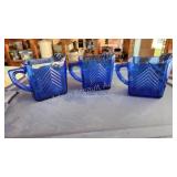 3 vintage small cobalt blue glass pitchers 3 vintage small cobalt blue glass pitchers