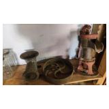 3 pcs vintage antique cast iron - grinder, wheel, 3 pcs vintage antique cast iron - grinder, wheel,