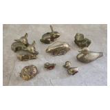 9 pc brass animal figurines and storage tote 9 pc brass animal figurines and storage tote