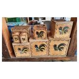 8 pc vintage rooster wooden cannister set 8 pc vintage rooster wooden cannister set