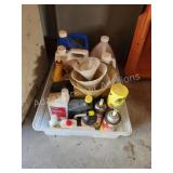 Plastic tote with assorted automotive products- Plastic tote with assorted automotive products-