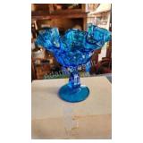 Vintage wavy edge blue glass compote Vintage wavy edge blue glass compote
