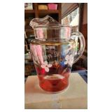 Mid Century 4-cup cranberry/white flower pitcher Mid Century 4-cup cranberry/white flower pitcher