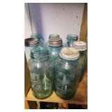 8 vintage Ball blue glass 64 oz canning jars and 8 vintage Ball blue glass 64 oz canning jars and