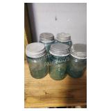 5 vintage Ball blue glass pint jars and zinc lids 5 vintage Ball blue glass pint jars and zinc lids