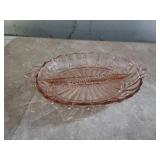 Vintage pink depression glass oval divided Vintage pink depression glass oval divided